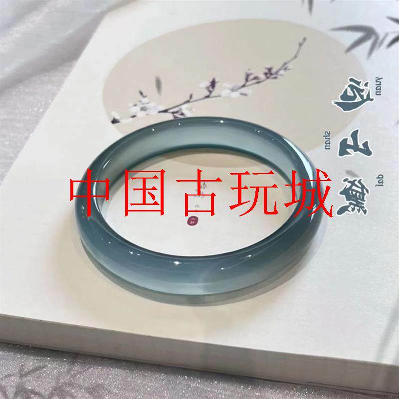 高冰种库里蓝玛瑙玉髓手镯转运冰透扁条玉镯饰品送亲友送礼品处理