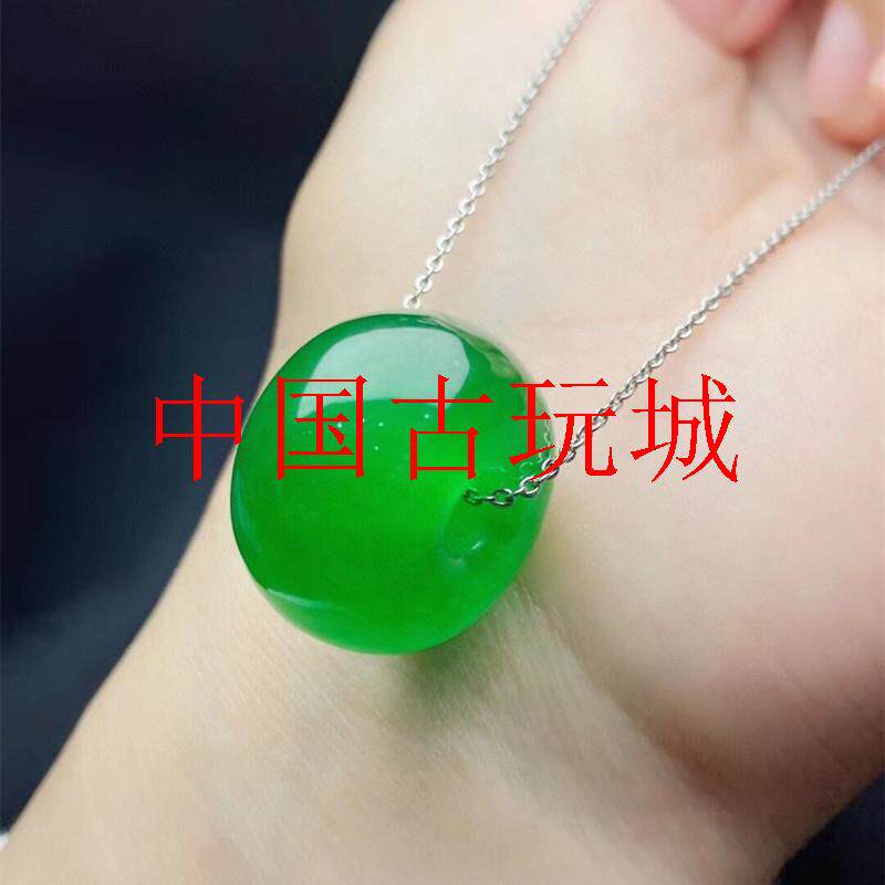 精品缅甸翡翠色高冰种满绿色阳绿路路通吊坠女款送礼转运挂件项链