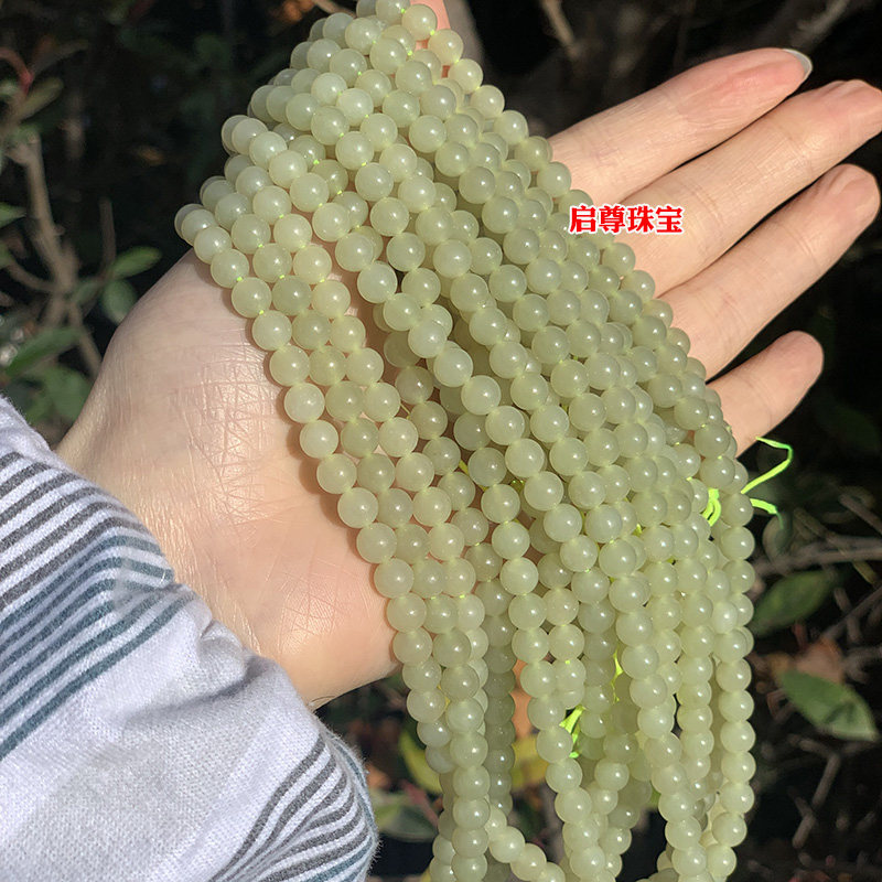 新疆和田玉黄玉项链圆玉珠子挂链108颗百搭款吊坠配链子玉石饰品