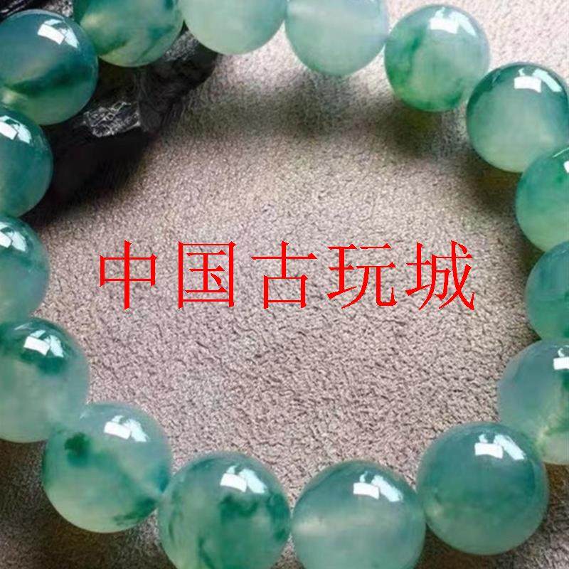 飘花玉石手串翡翠色高级冰种飘绿男女款圆珠玉手链独龙处理高级感