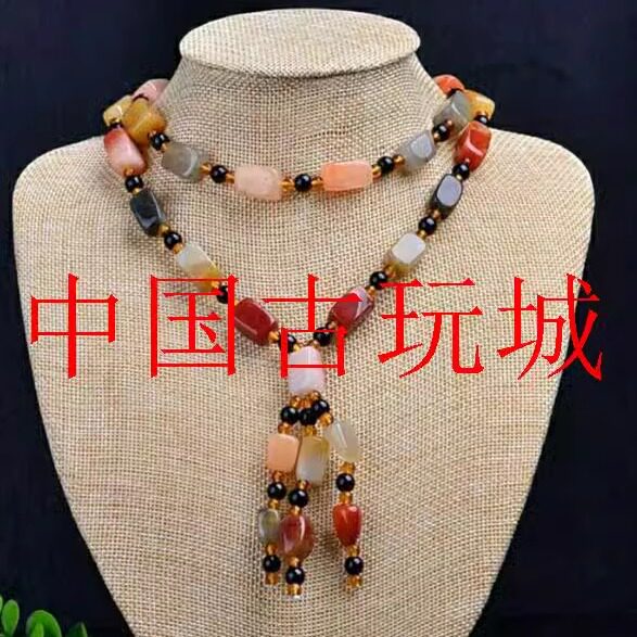 新疆金丝玉毛衣链长款百搭复古女款高档黄玉飘花俏色玉石四季项链