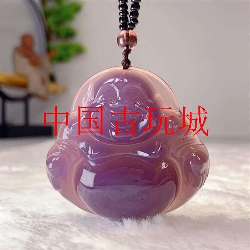 翡翠色帝王紫大佛公玉吊坠立体厚装佛公紫罗兰大肚弥勒佛挂件项链