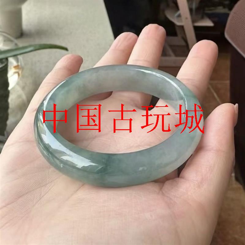 精选缅甸翡翠手镯冰种油青飘花正圈花玉石手镯复古飘绿玉镯子女款