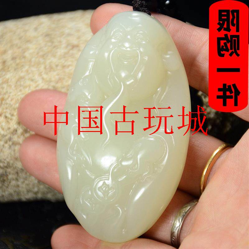 新疆和田玉财神吊坠把件白玉财神爷手把件籽料招财聚财财神把玩件