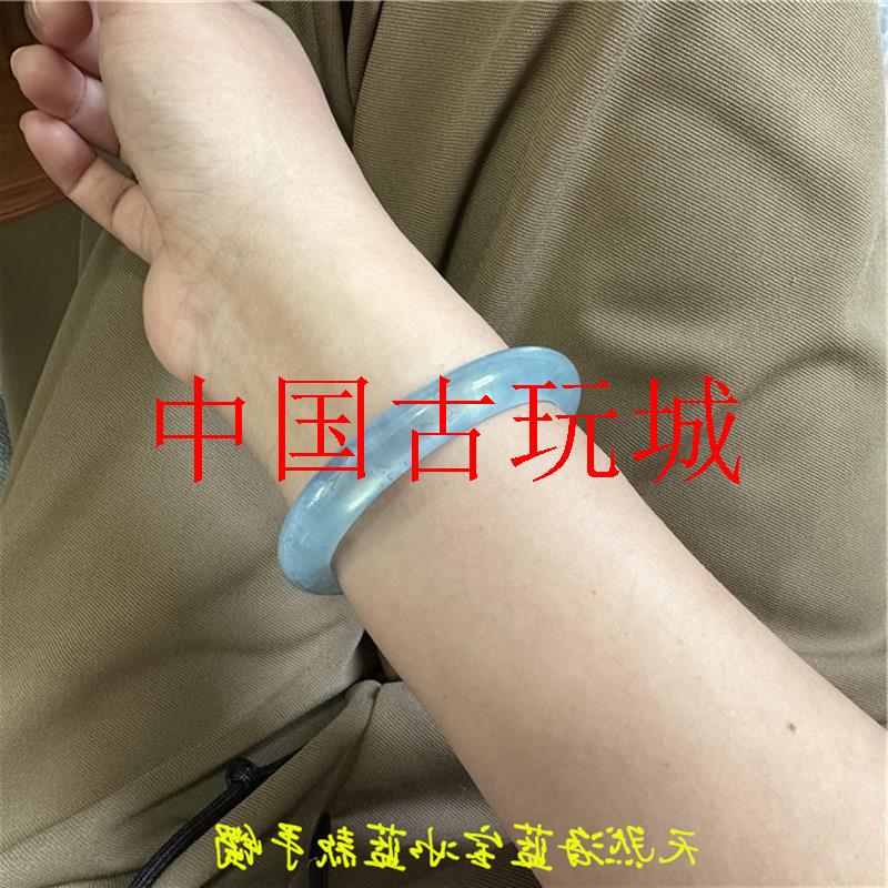 天然色海蓝宝饰品冰蓝款手镯细条