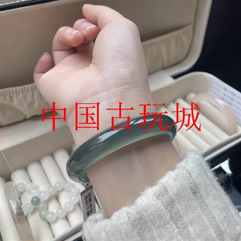 高冰种玉髓库里蓝玛瑙手镯轻奢款冰透国风气质手镯女款新中式饰品
