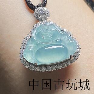 精选玉佛公吊坠媲美缅甸翡翠色高冰种独龙玉玉佛挂件银天空蓝送礼