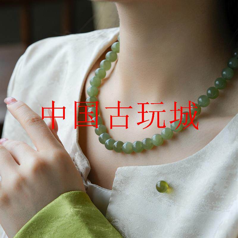 新疆老坑料和田玉碧玉串珠冰种浅晴水项链女款送妈妈小圆珠锁骨链