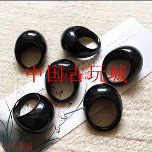 高级黑玛瑙扳指男女款俄黑玉髓水滴聚财小众冷淡风气质戒指复古