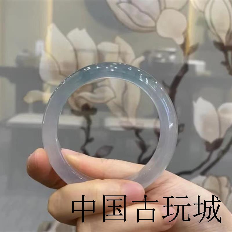 冰种油青翡翠色手镯缅甸老坑正圈通透晴水贵妃女处理飘花白玉手镯