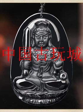 缅甸墨翠本命佛翡翠色老坑十二生肖守护神墨玉观音吊坠男女款项链