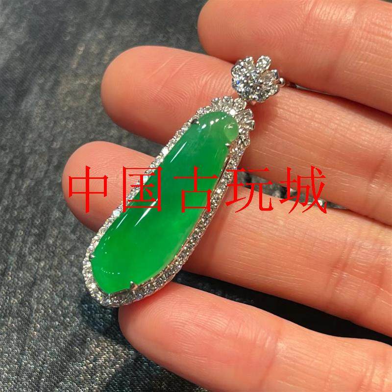 翡翠色玉石吊坠镶嵌银饰满绿福瓜吊坠正阳绿水润透女款玉挂件饰品