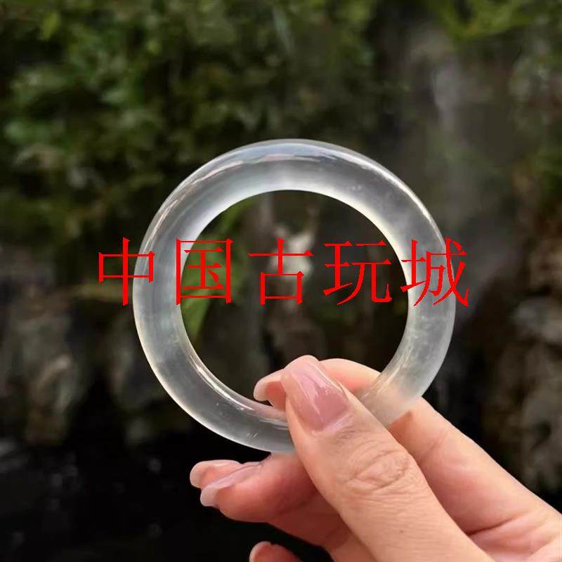 精选独龙玉胖圆条翡翠色玻璃冰种手镯玉石白冰白月光镯子送礼饰品