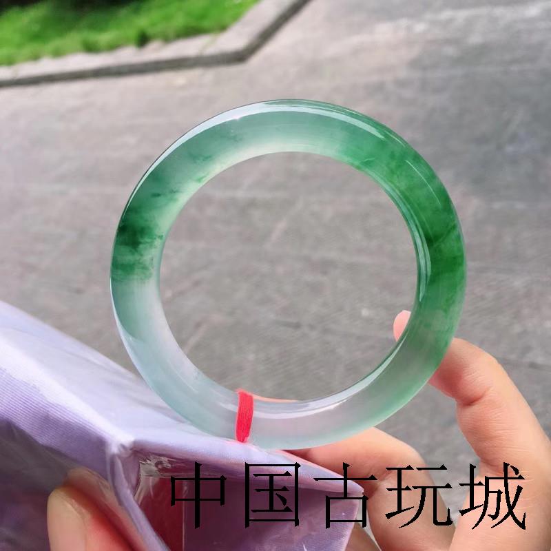 精挑细选冰种飘花翡翠色手镯缅甸冰透玉镯子细圆条飘阳绿玉手镯