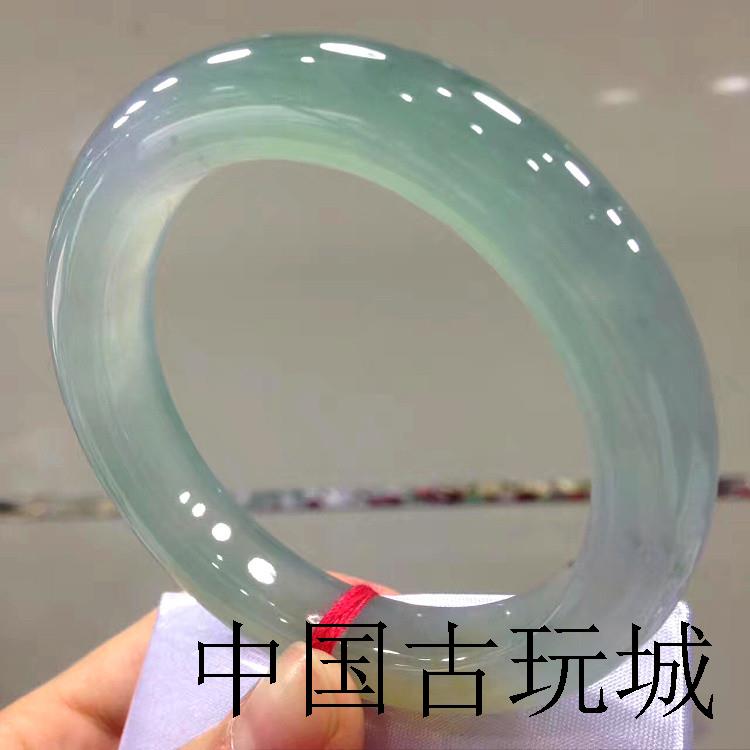 翡翠色手镯透水润冰种新中式晴水飘花缅甸老坑贵妃玉石圆条玉镯子