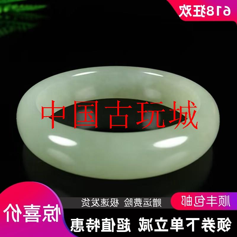 和田玉手镯女款鸭蛋青玉镯子正装扁条玉石加宽加厚青海料白玉手镯