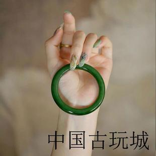 和田玉手镯女款少女菠菜绿圆条年轻款青海料晴水碧玉美人条玉镯子