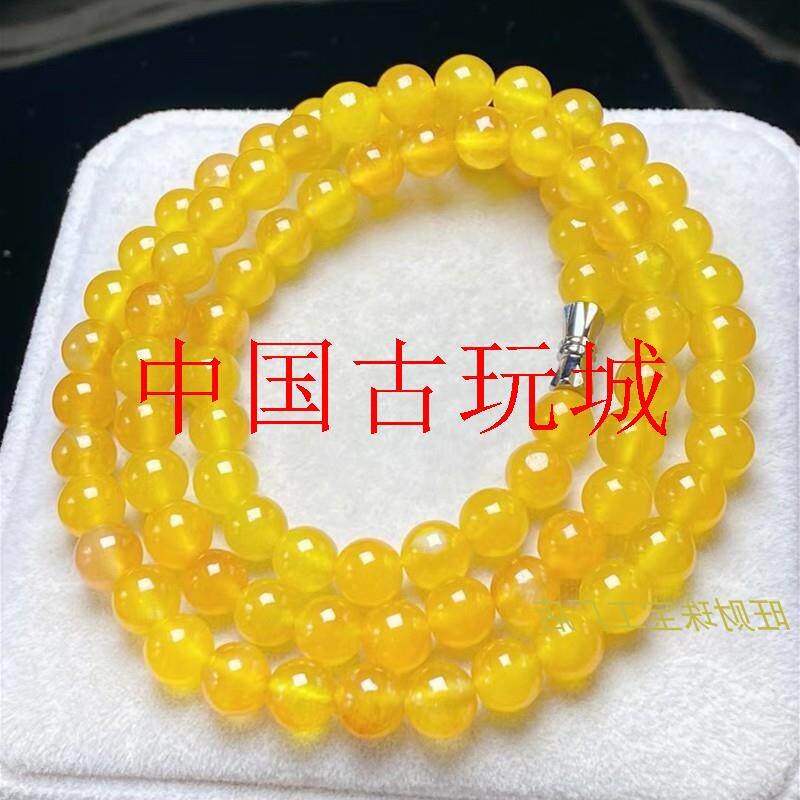 正宗缅甸老坑翡翠色黄翡冰种圆珠项链多圈手链手串毛衣链处理柠黄