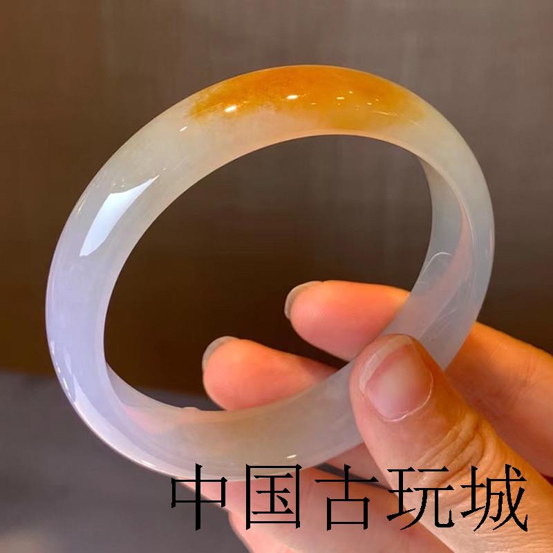高端冰种翡翠色手镯女新款飘花黄翡玉镯子精品缅甸水润美人镯送礼