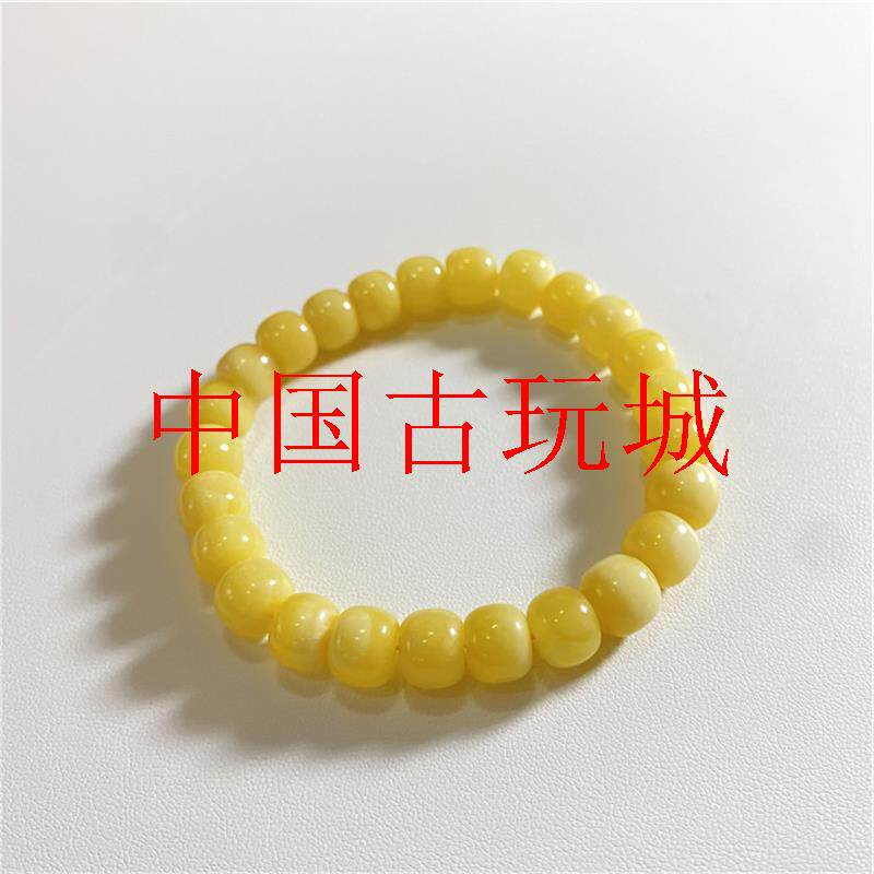 精品鸡油黄老型珠桶珠手链俄料蜜蜡男女款琥珀色手串手链饰品礼物