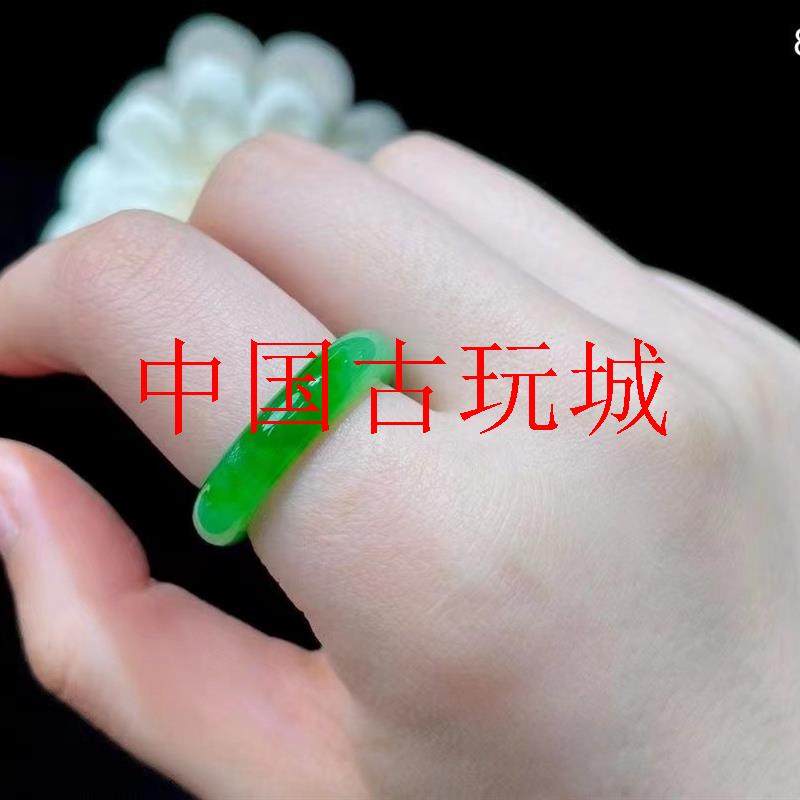 缅甸冰种满绿飘花翡翠色玉戒窄条翠玉戒指女男款时尚高级感送礼物
