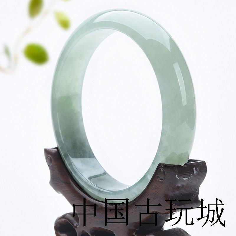 缅甸翡翠色冰种油青浅绿飘花冰晴水贵妃玉镯子送妈妈礼物细条玉镯