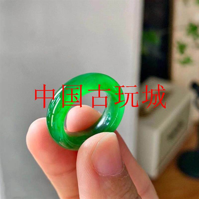 冰种帝王绿翡翠色戒指阳绿飘花戒