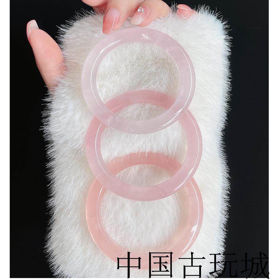 粉水晶手镯轻奢高冰种小众精致高端玉手镯少女款樱花粉正圈玉镯子