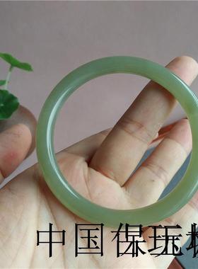 精选新疆和田玉青海料湖水绿晴水玉手镯圆条叮当美人细镯国风女款