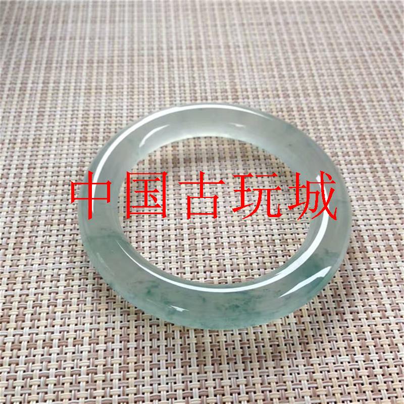 冰种飘蓝花翡翠色细圆条玉石手镯