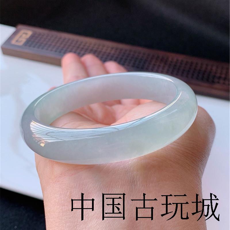 冰种白月光翡翠色手镯高冰晴水飘花玉镯子细浅绿油青贵妃晴绿玉镯
