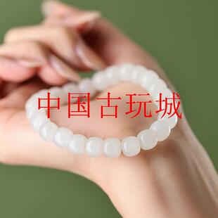 新疆和田玉羊脂白玉老型珠手串玉手链女款玉石散珠子女士爆款手链
