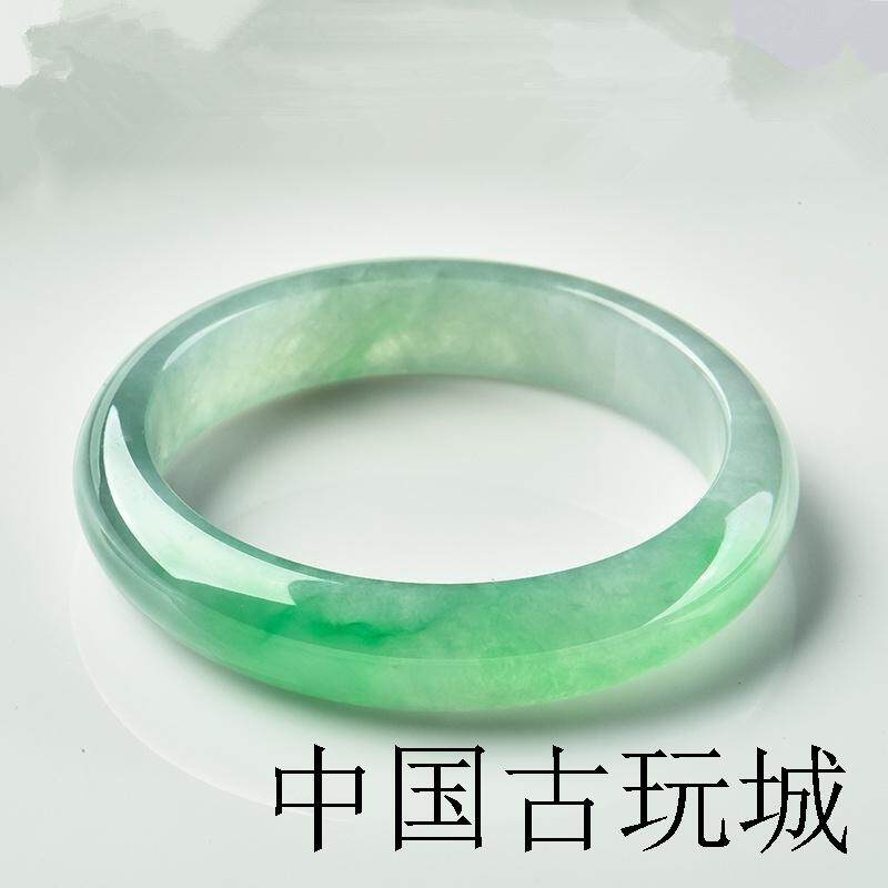 缅甸老坑冰种飘绿翡翠色手镯女款贵州翠浅绿飘花玉镯子少女款送礼