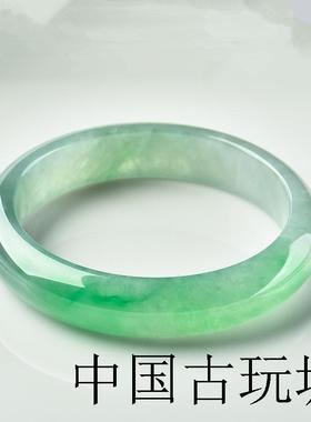 缅甸老坑冰种飘绿翡翠色手镯女款贵州翠浅绿飘花玉镯子少女款送礼