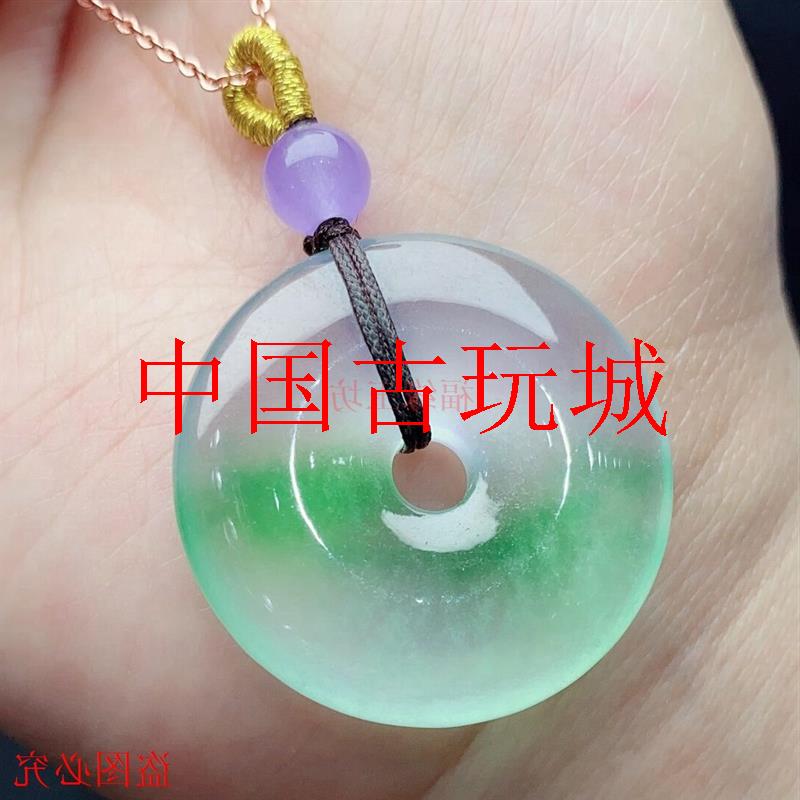 老坑冰种飘花翡翠色吊坠缅甸飘绿花平安扣帝王绿玉阳绿挂件锁骨链