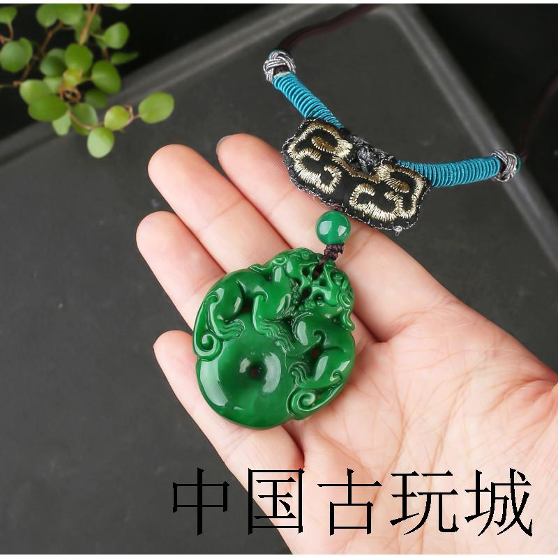 精选毛衣炼干青玉石貔貅双鱼牌吊坠简约民族风长版挂件气质女项链