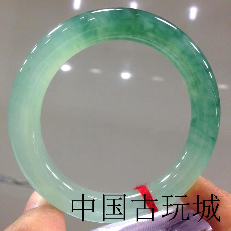 缅甸精选老坑冰种玉石飘花翡翠色手镯圆条飘绿花玉镯少女款送礼