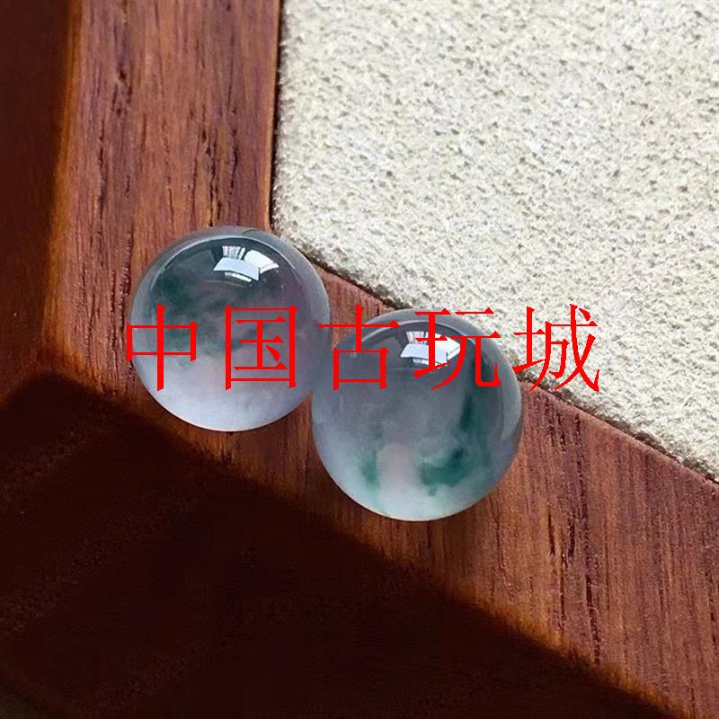冰种飘花阳绿色翡翠色玉石圆珠配