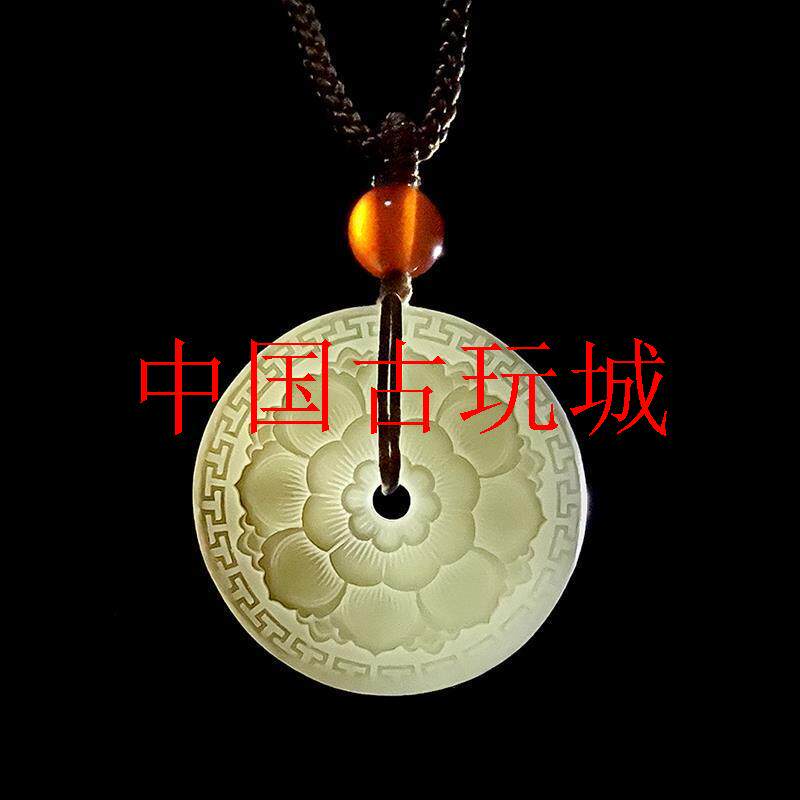 新疆和田玉莲花平安扣玉坠项链糯种男女款晴水玉佩玉转运珠毛衣链