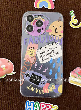 Mango酱原创ins个性涂鸦适用于苹果16透明15软壳全包iPhone16promax手机壳XR华为mate60oppo小米