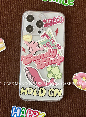 Mango酱原创涂鸦辣妹风适用于iphone16promax苹果14透明软15手机壳全包13华为