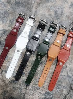 纯手工表带真皮针扣牛皮复古做旧黄/红/绿色牛皮手表带配件零部件