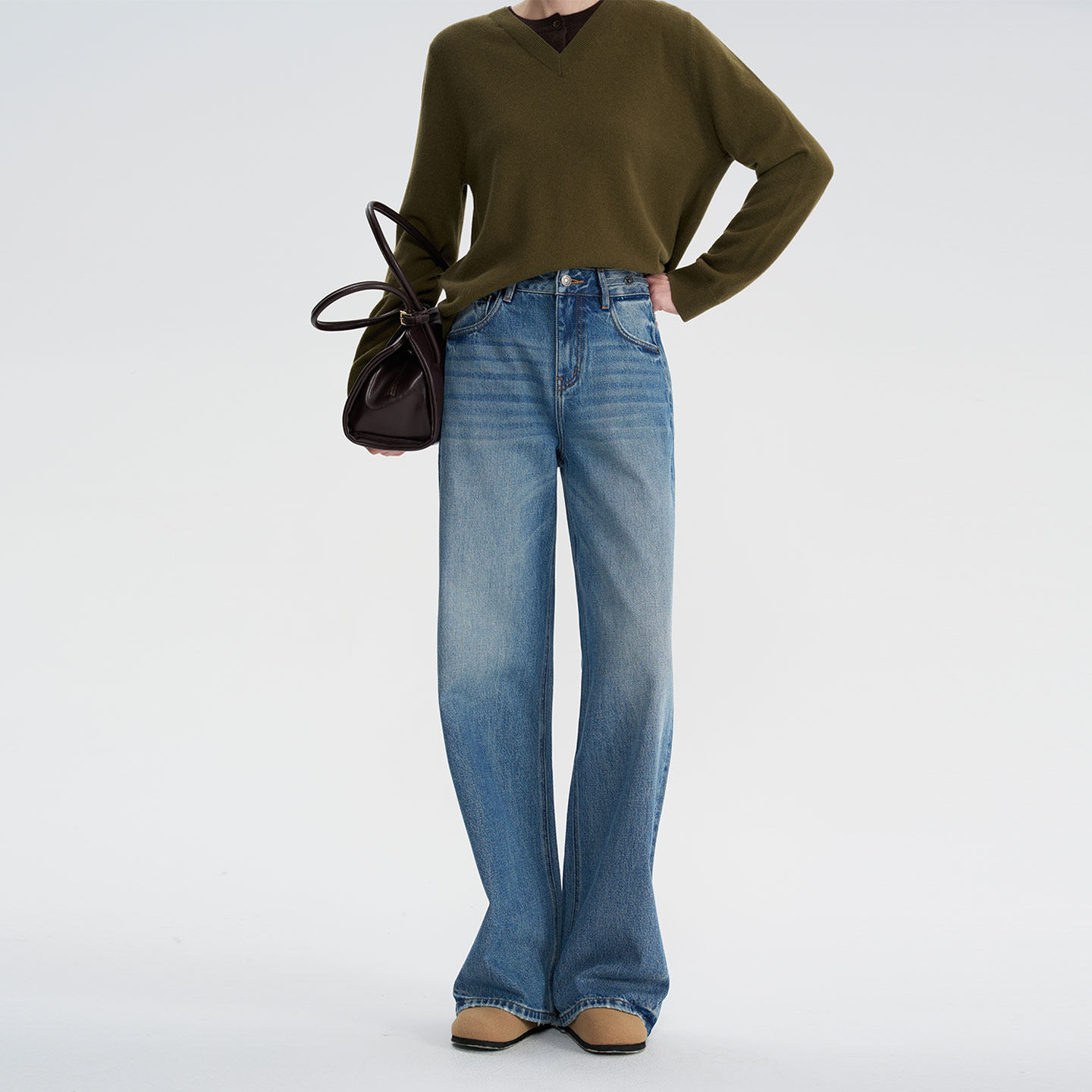 Fluce高腰阔腿牛仔裤女2026春季新款高端复古宽松直筒拖地长裤子,女装/女士精品,牛仔裤,淘宝优惠券,粉丝福利购,淘宝优惠卷