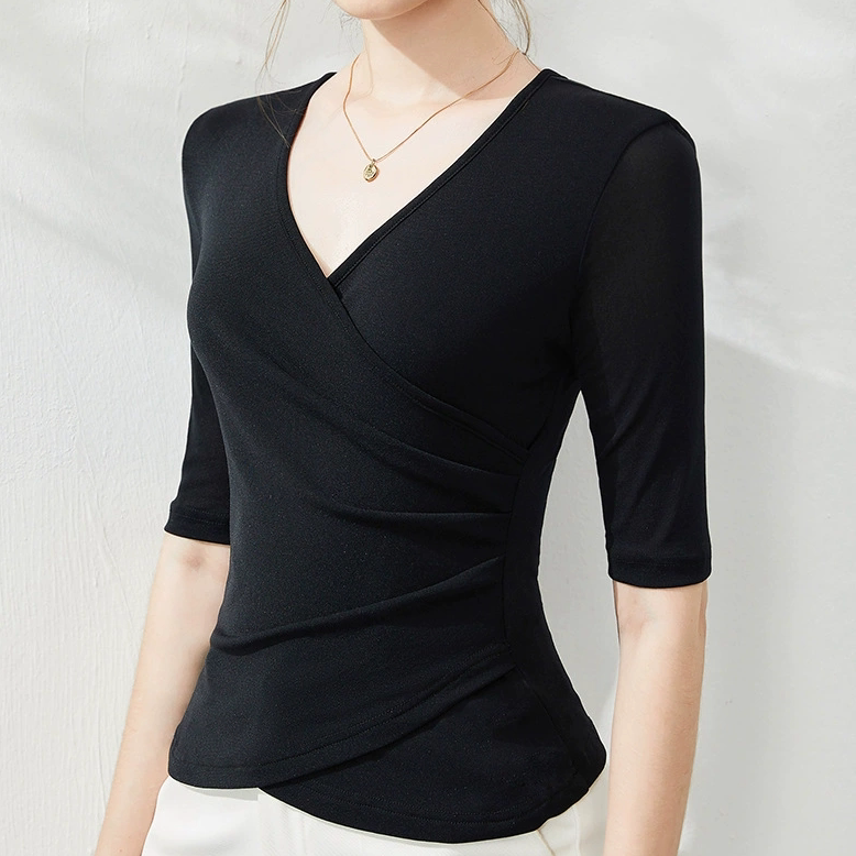 交叉v领修身款形体服瑜伽服舞蹈服练功服广场舞时尚上衣女款新款