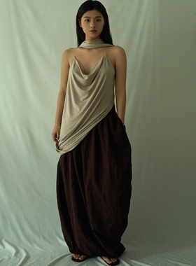 RUNERUHE原创设计一片式围绕上衣双层挂脖上衣