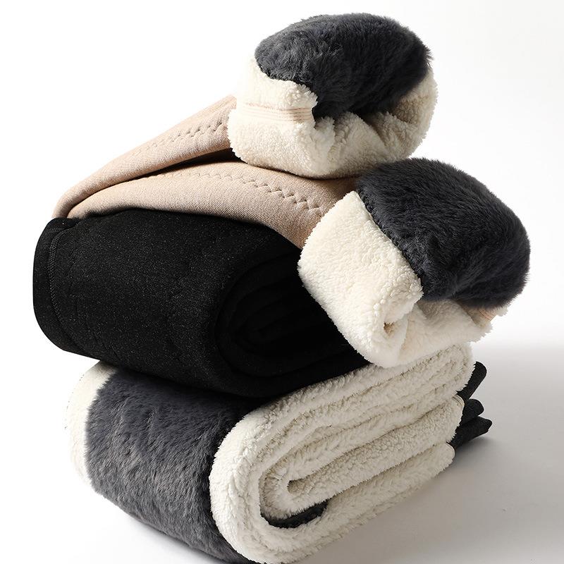 秋冬季男士羊羔绒保暖裤高腰护膝护腰贴片东北特厚中老年打底棉裤