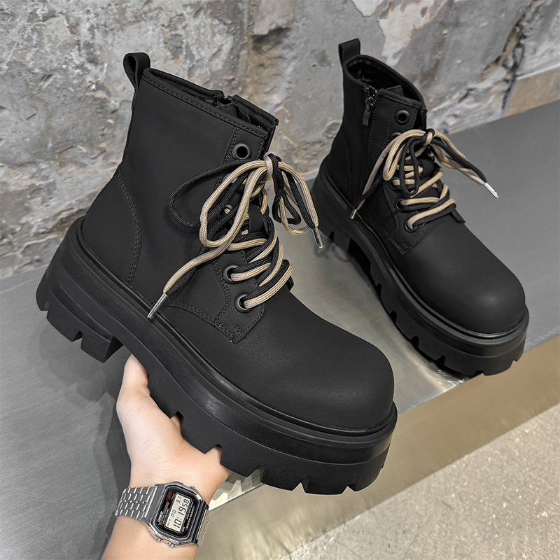 厚底增高7cm马丁靴黑色男女情侣