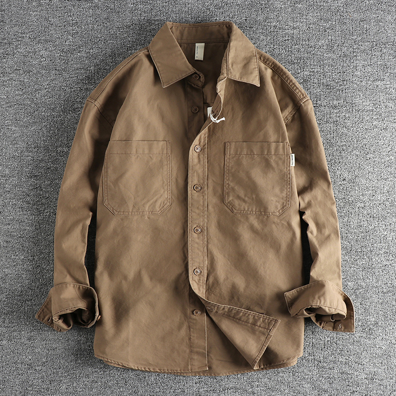 香港潮牌水洗做旧梭织全棉男士长袖衬衫 工装风立体口袋衬衣外套