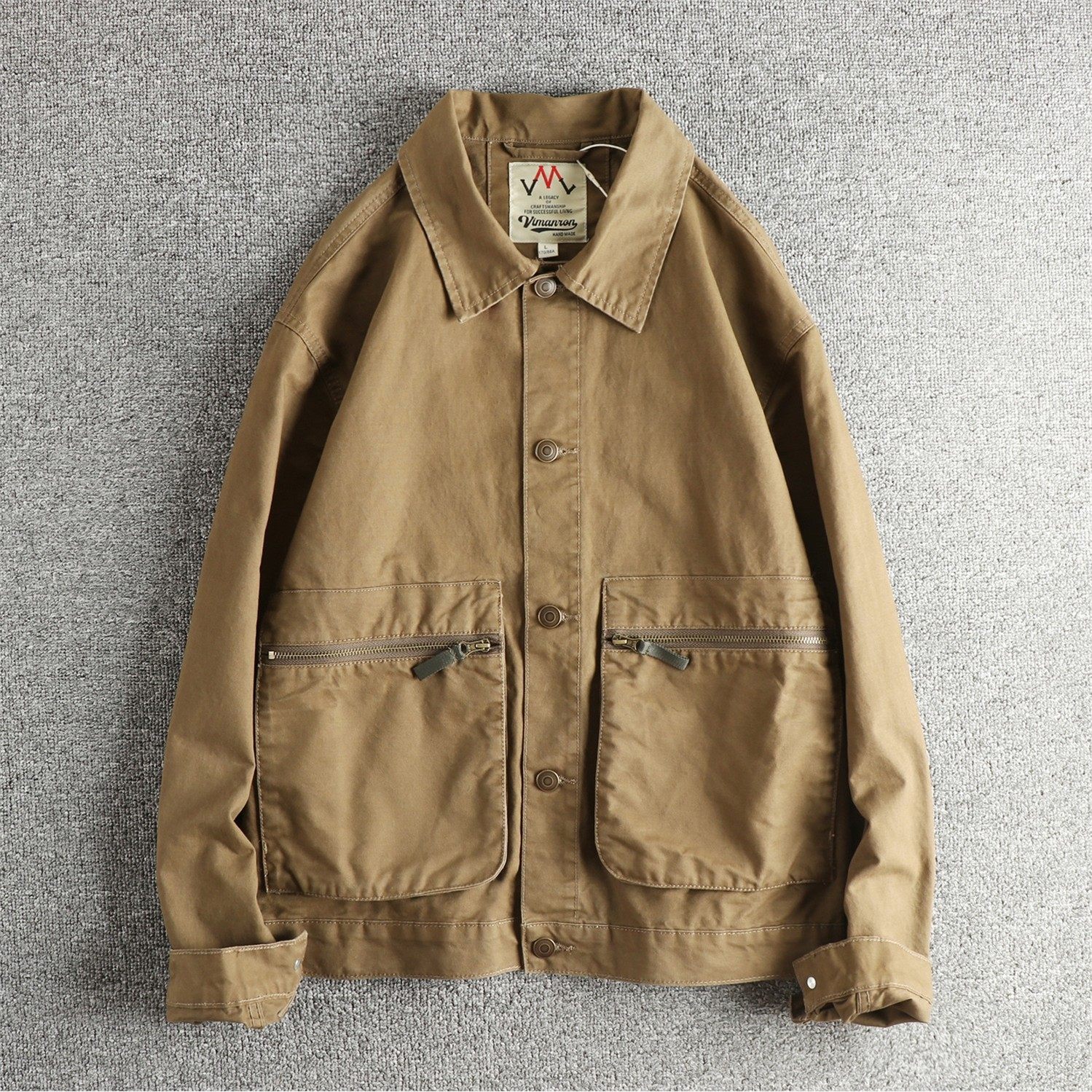 原创美式复古工装潮流机能拉链口袋夹克男梭织纯棉宽松外套上衣潮