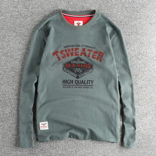 水洗磨毛全棉内搭打底衫 香港秋季 T恤男 复古字母印花潮流长袖 新品